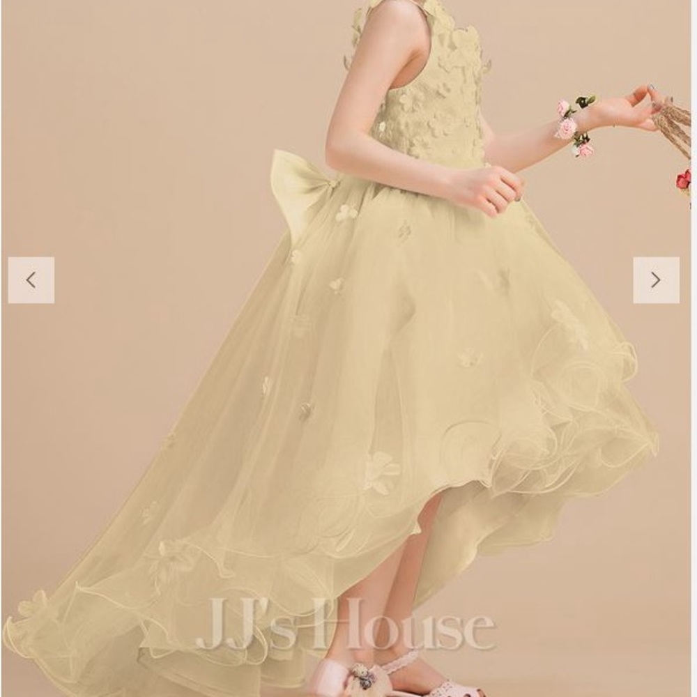 Ball gown\princess V neck Asymmetrical tulle flower girl dress with 3 D floral